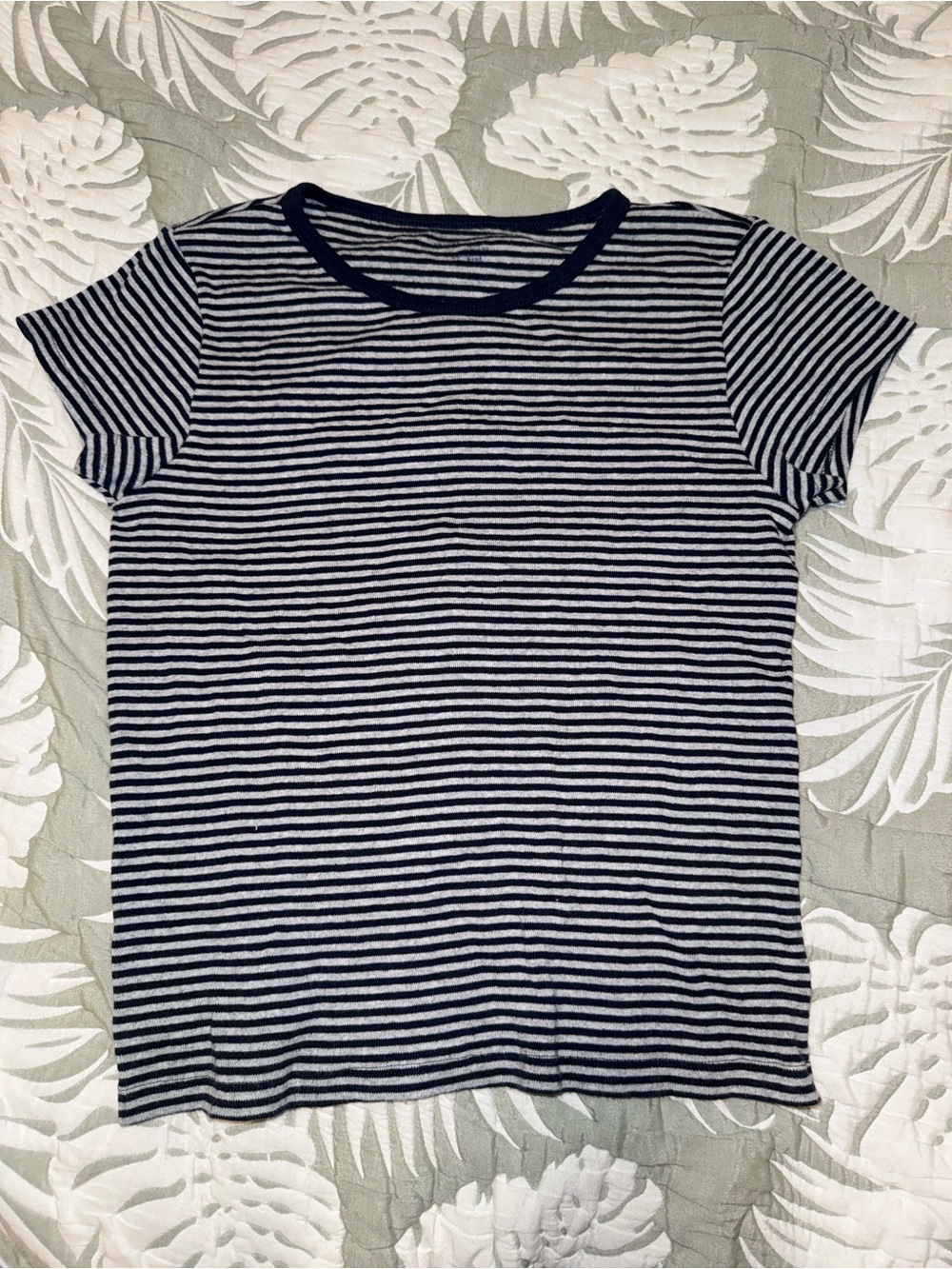Brandy Melville Striped Navy and Grey Short Sleeve Cotton Tee